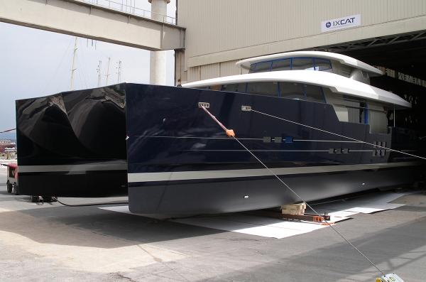 Large yacht being lifted and moved with air skates